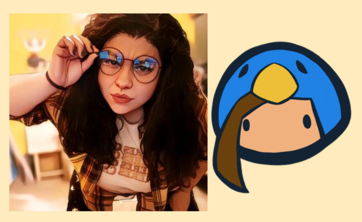 Image of Cristina is seen to the left and head art of cristina in her owl that looks like a penguin onesie is seen on the right